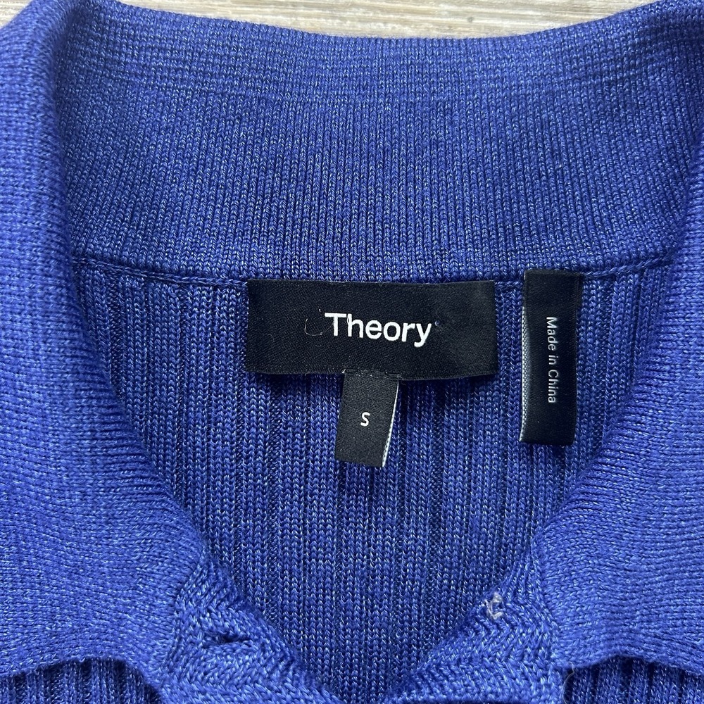 Theory Ribbed Polo Sweater Womens Small Blue Long Sleeve Knit Top Raglan - Picture 5 of 11